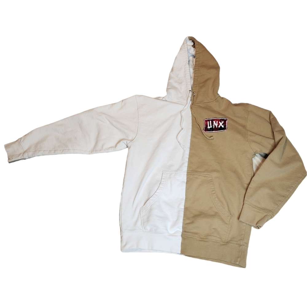 Unxpected UNX Men's White& Tan Hoodie Size Medium A29 - Picture 1 of 10